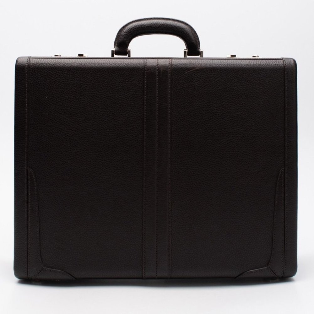 NWOT $1150 Corneliani Dark Brown Leather Expandable Attaché Business Case